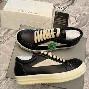 Rick Owens Black and White Leather Sneakers